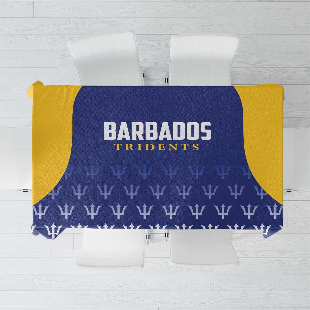 Barbados Tridents cricket tablecloth, blue with yellow border and printed team text