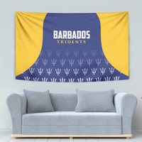 Cricket tapestry with bold yellow and navy design plus repeating trident icons