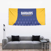 Cricket tapestry with yellow and navy center panel and BARBADOS TRIDENTS logo