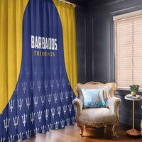 Blue and yellow cricket window curtain panels with white trophy icons and team logo print