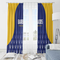 Blue and yellow cricket window curtain panels with white trophy pattern, hung on rod rings