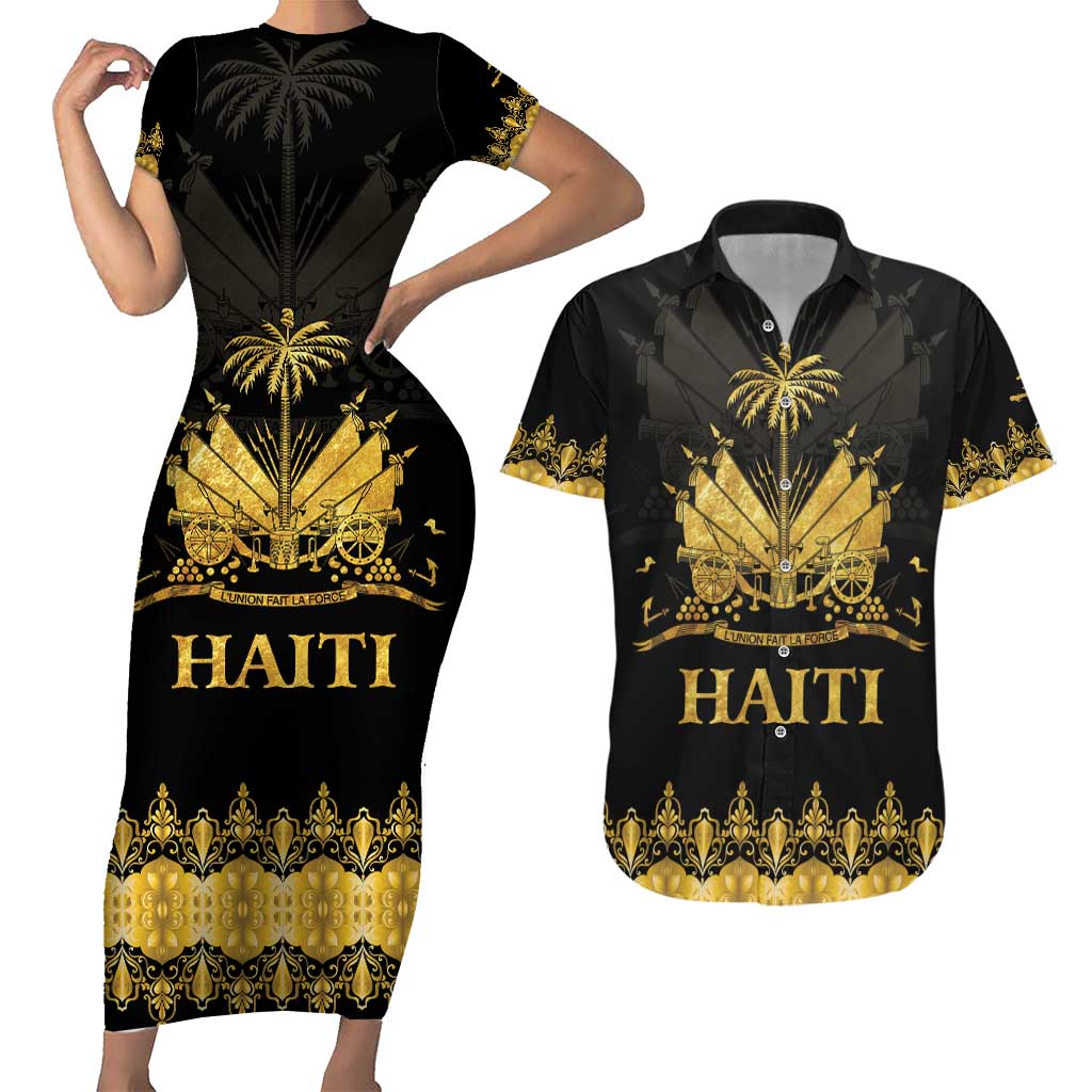 Haiti Neg Marron Gold Couples Matching Short Sleeve Bodycon Dress and Hawaiian Shirt Lespwa pa anyen san aksyon - Wonder Print Shop