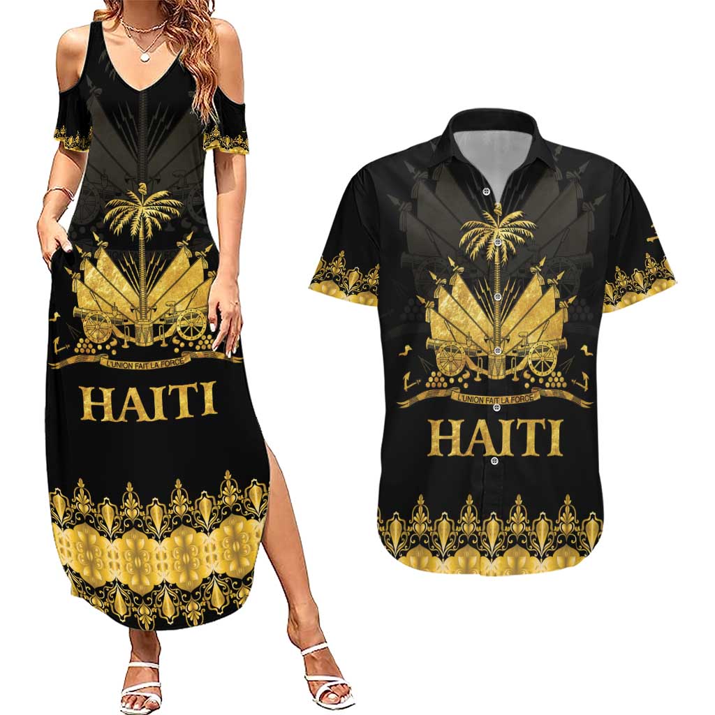 Haiti Neg Marron Gold Couples Matching Summer Maxi Dress and Hawaiian Shirt Lespwa pa anyen san aksyon - Wonder Print Shop