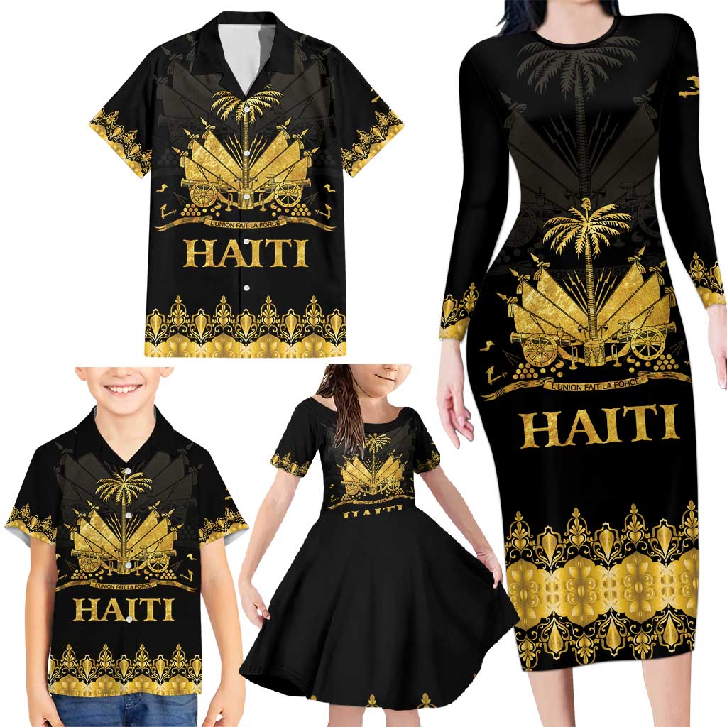 Haiti Neg Marron Gold Family Matching Long Sleeve Bodycon Dress and Hawaiian Shirt Lespwa pa anyen san aksyon - Wonder Print Shop