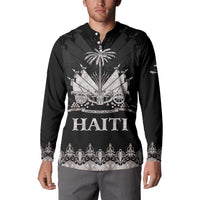 Black men's button-up sweatshirt with HAITI front graphic and ornate lower band