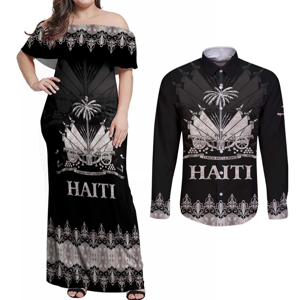 Haiti Neg Marron Silver Couples Matching Off Shoulder Maxi Dress and Long Sleeve Button Shirt Hope is Nothing Without Action - Wonder Print Shop