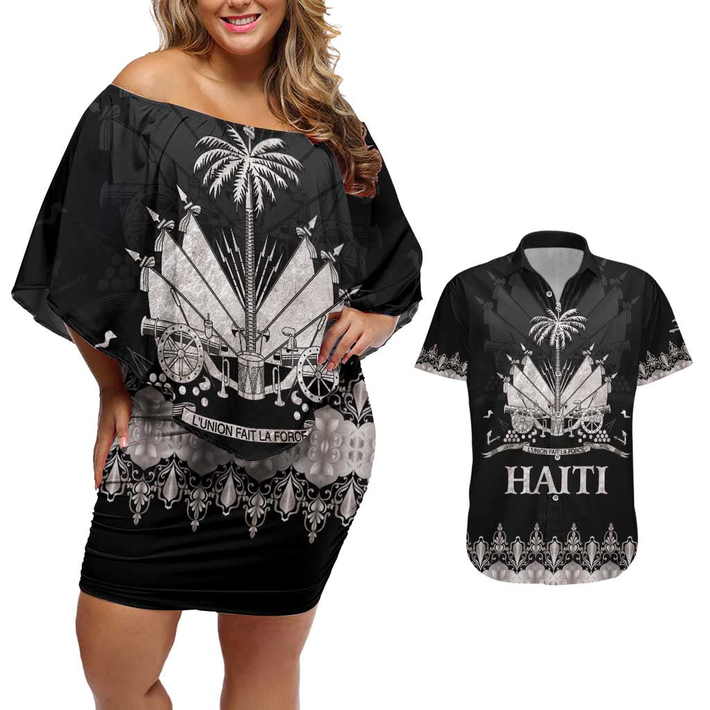 Haiti Neg Marron Silver Couples Matching Off Shoulder Short Dress and Hawaiian Shirt Hope is Nothing Without Action - Wonder Print Shop