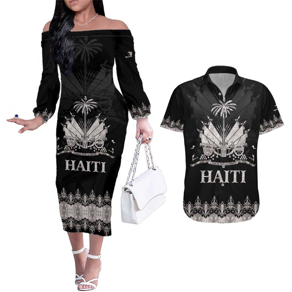 Haiti Neg Marron Silver Couples Matching Off The Shoulder Long Sleeve Dress and Hawaiian Shirt Hope is Nothing Without Action - Wonder Print Shop