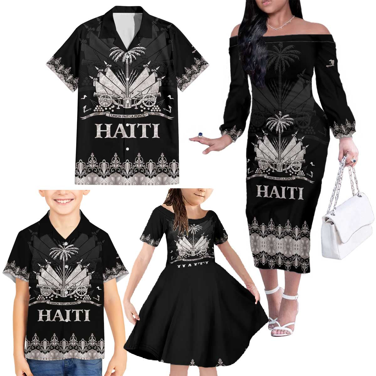 Haiti Neg Marron Silver Family Matching Off The Shoulder Long Sleeve Dress and Hawaiian Shirt Hope is Nothing Without Action - Wonder Print Shop