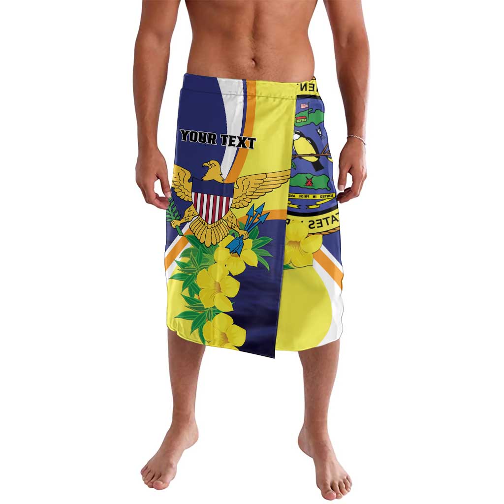 Personalized blue lavalava wrap skirt with yellow and white tropical flower print