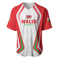 Red and white rugby baseball jersey with button front and Wales Rugby emblem