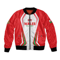 Red bomber jacket with white crest panel, black ribbed cuffs, and zip front