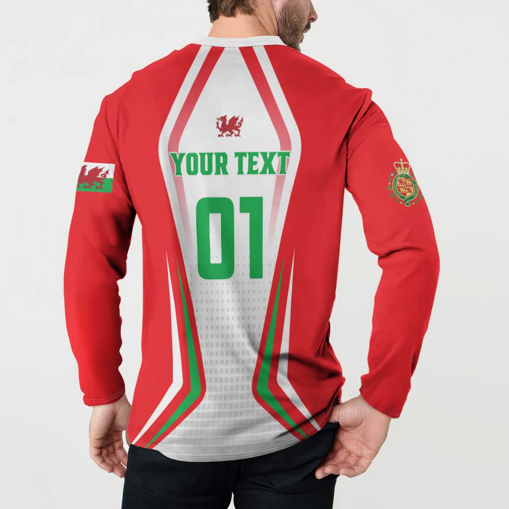 Red rugby button sweatshirt back with white panel and Your Text 01 number on center