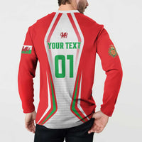 Red rugby button sweatshirt back with white panel and Your Text 01 number on center