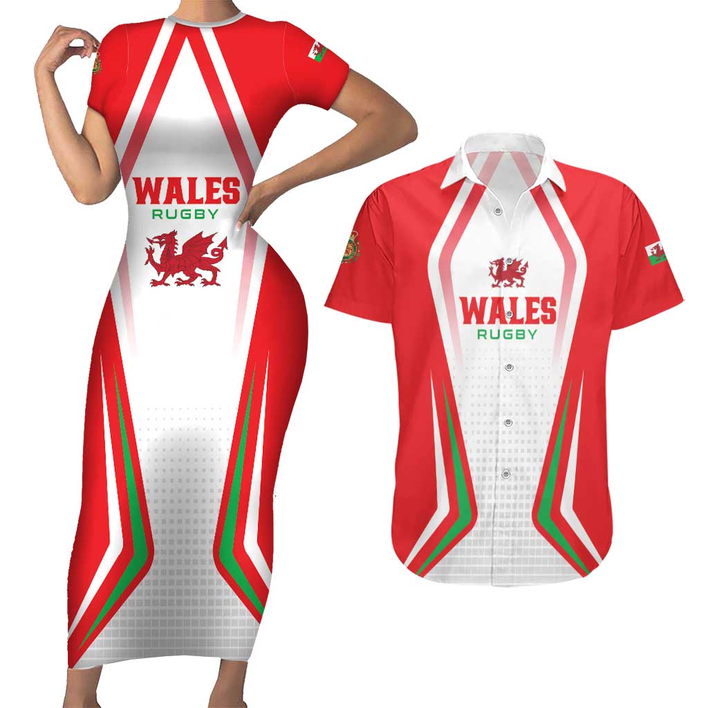 Custom Welsh Rugby Couples Matching Short Sleeve Bodycon Dress and Hawaiian Shirt Wales Red Dragon Champions