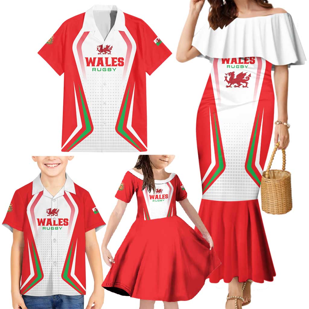 Custom Welsh Rugby Family Matching Mermaid Dress and Hawaiian Shirt Wales Red Dragon Champions