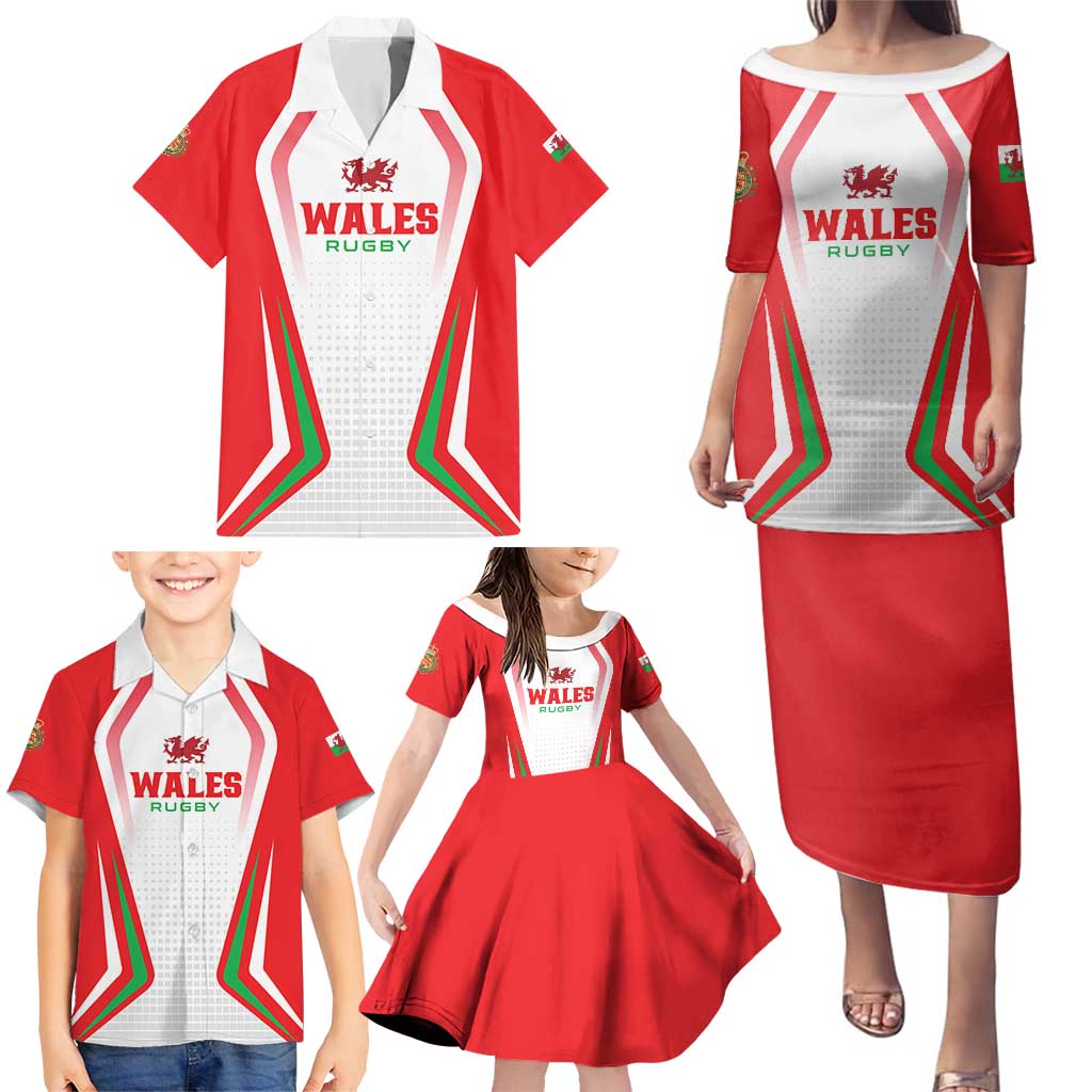 Custom Welsh Rugby Family Matching Puletasi and Hawaiian Shirt Wales Red Dragon Champions