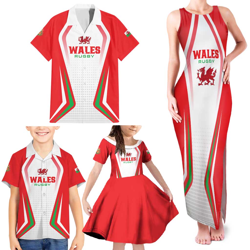 Custom Welsh Rugby Family Matching Tank Maxi Dress and Hawaiian Shirt Wales Red Dragon Champions