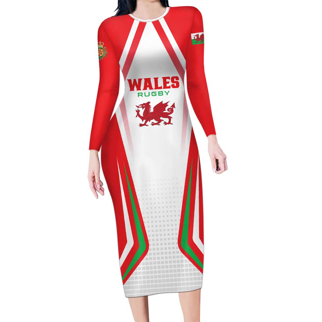 Custom Welsh Rugby Long Sleeve Bodycon Dress Wales Red Dragon Champions