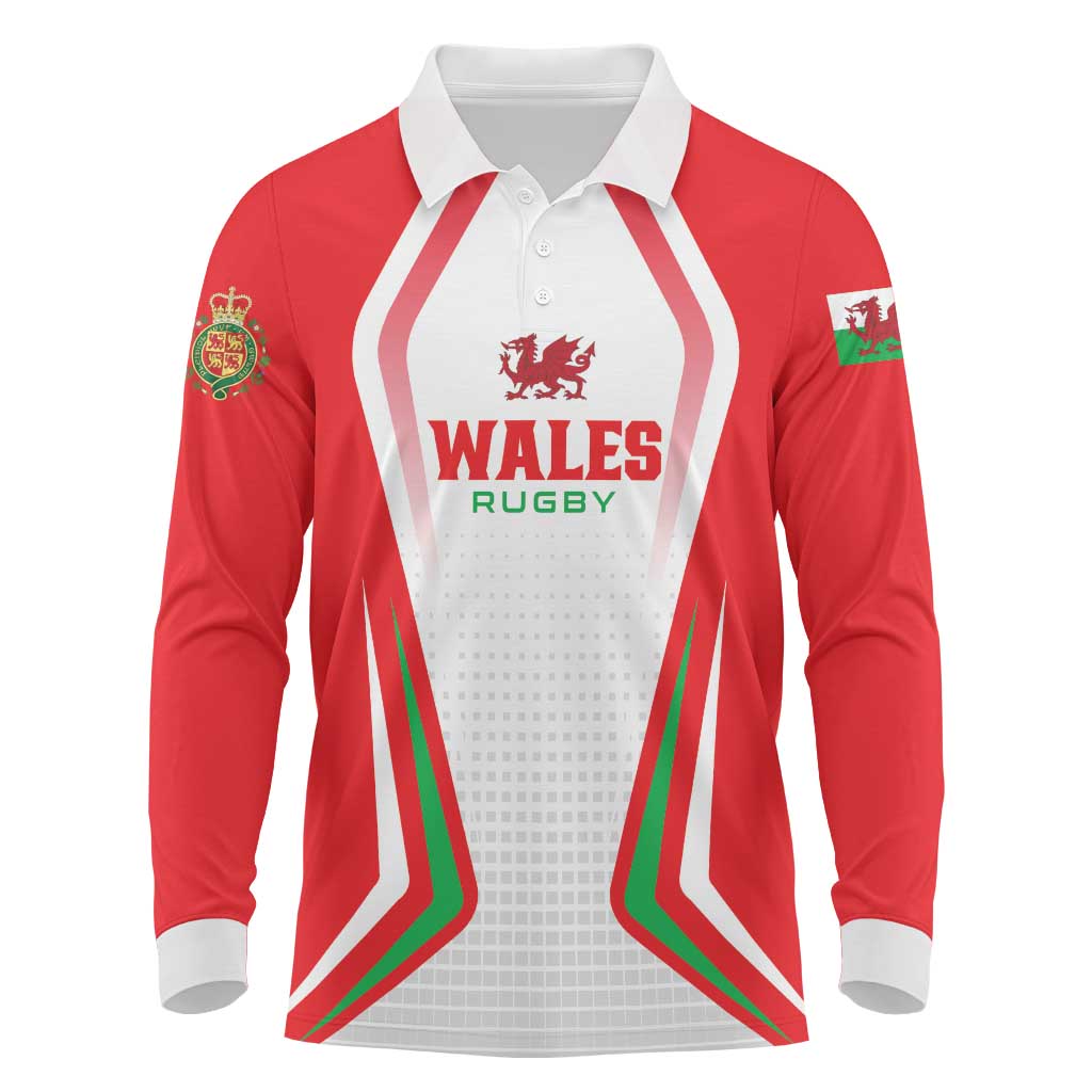 Custom Welsh Rugby Long Sleeve Polo Shirt Wales Red Dragon Champions