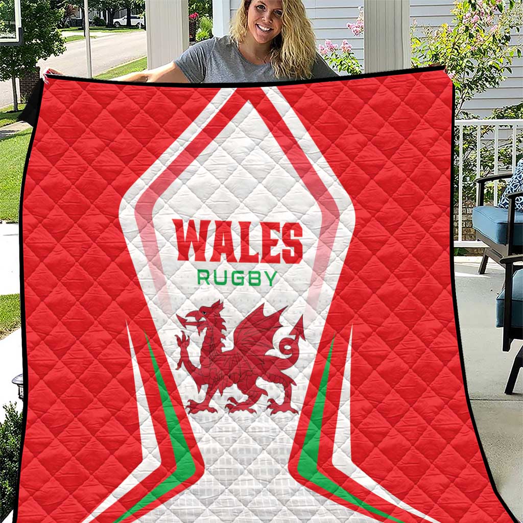 Red Wales rugby quilt with white emblem and dragon crest
