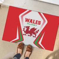Red Wales Rugby doormat with shield crest and bold green-white-red tricolor chevrons