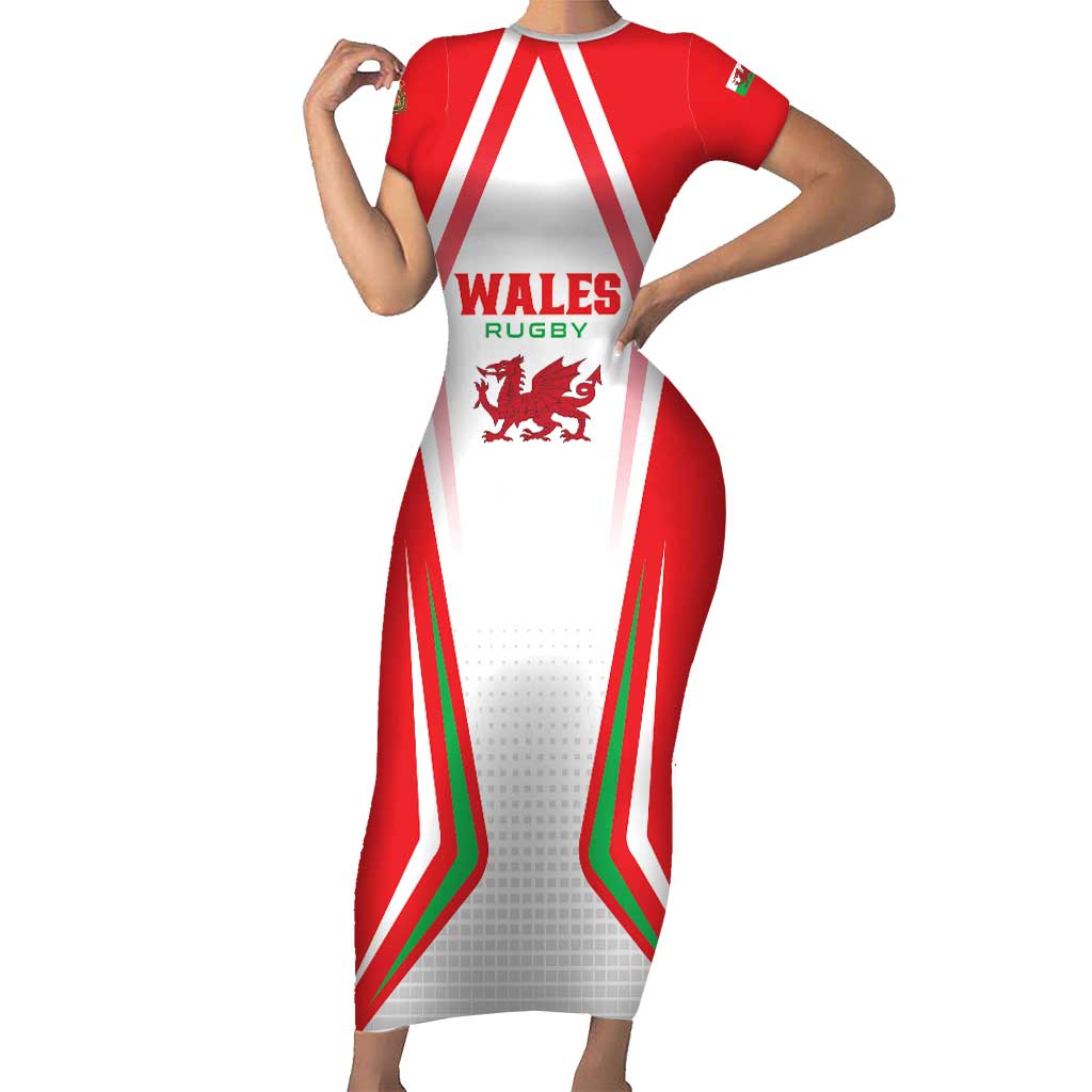 Custom Welsh Rugby Short Sleeve Bodycon Dress Wales Red Dragon Champions