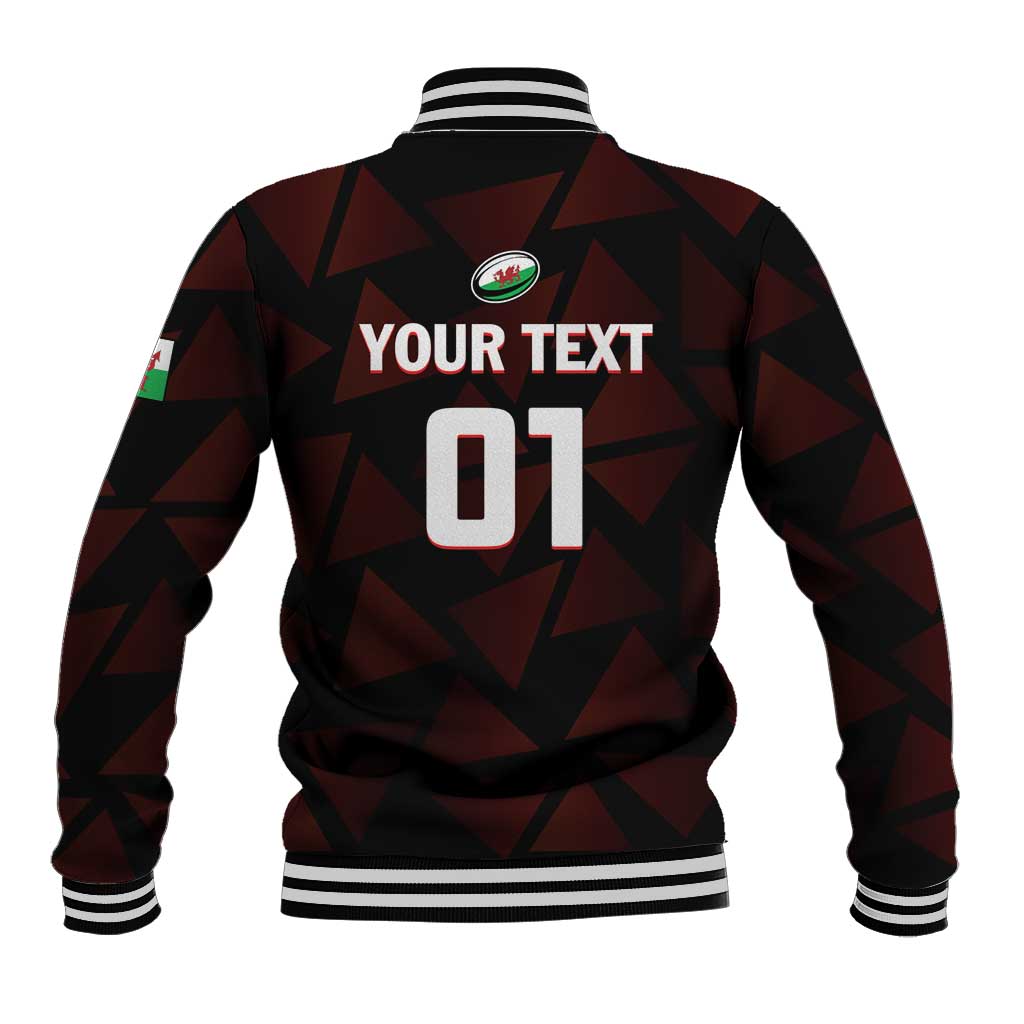 Black & red check rugby baseball jacket back with YOUR TEXT 01, striped rib hem/cuffs