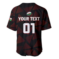 Black and burgundy rugby baseball jersey, V-neck, button front, 'YOUR TEXT' and '07' print.