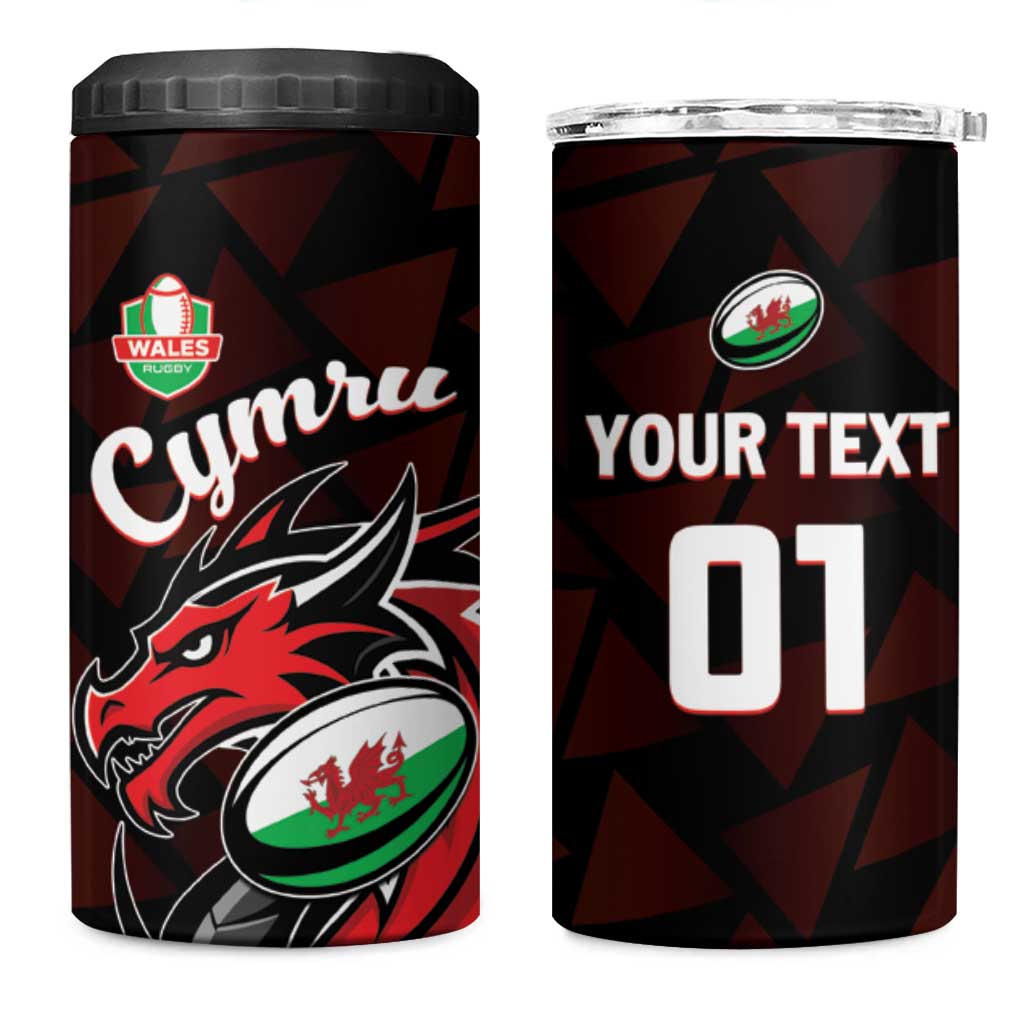 Custom Wales Rugby 4 in 1 Can Cooler Tumbler Cymru Y Ddraig Goch