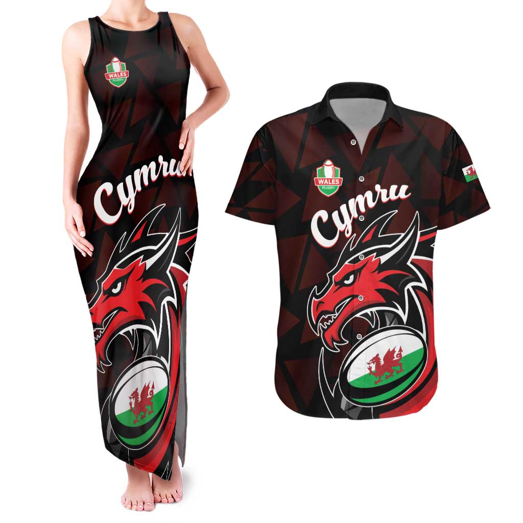 Custom Wales Rugby Couples Matching Tank Maxi Dress and Hawaiian Shirt Cymru Y Ddraig Goch