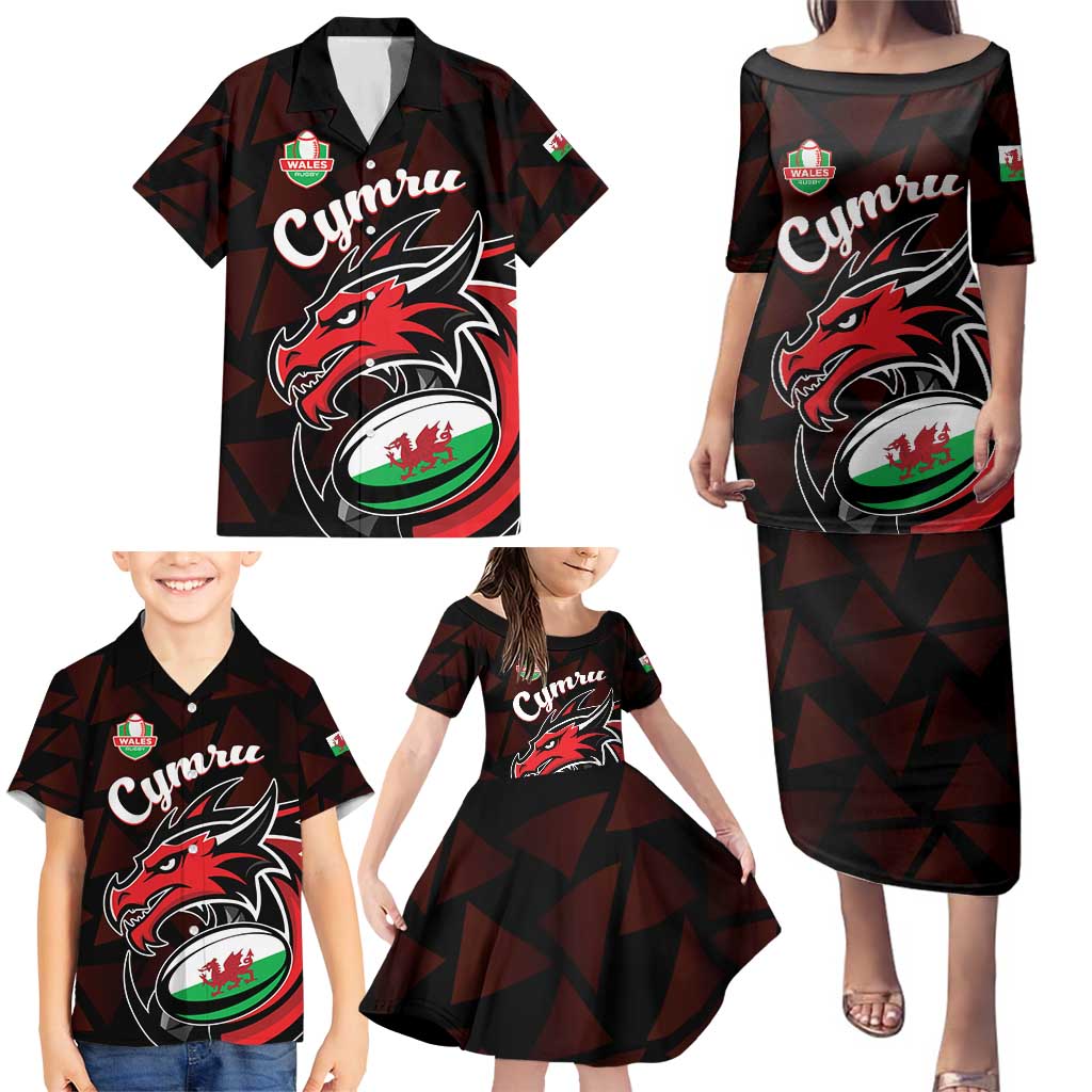 Custom Wales Rugby Family Matching Puletasi and Hawaiian Shirt Cymru Y Ddraig Goch