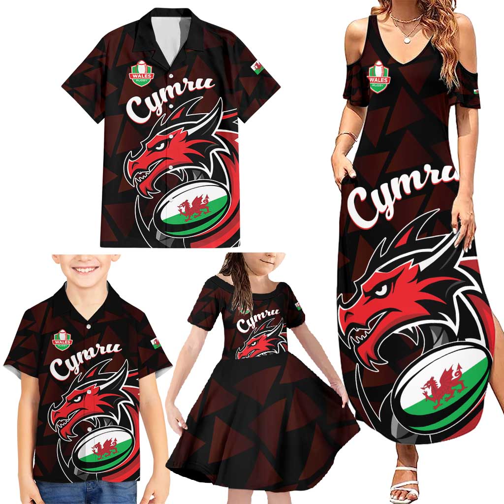 Custom Wales Rugby Family Matching Summer Maxi Dress and Hawaiian Shirt Cymru Y Ddraig Goch