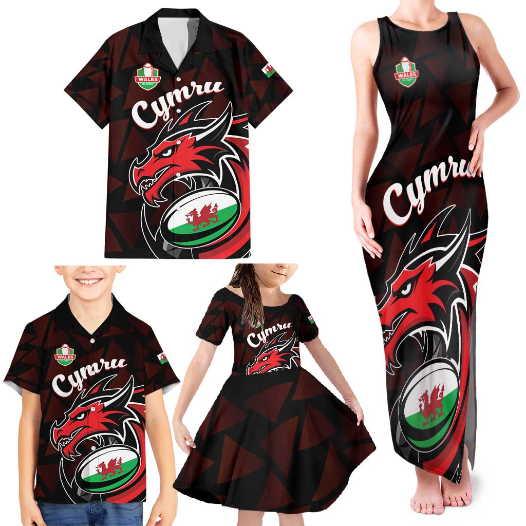 Custom Wales Rugby Family Matching Tank Maxi Dress and Hawaiian Shirt Cymru Y Ddraig Goch