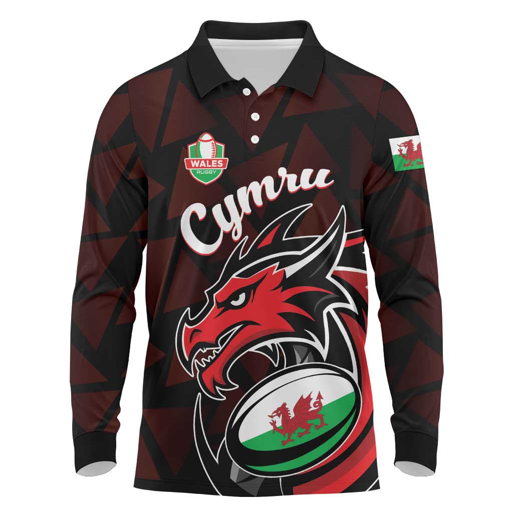 Custom Wales Rugby Long Sleeve Polo Shirt Cymru Y Ddraig Goch