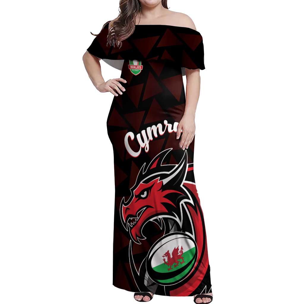 Custom Wales Rugby Off Shoulder Maxi Dress Cymru Y Ddraig Goch