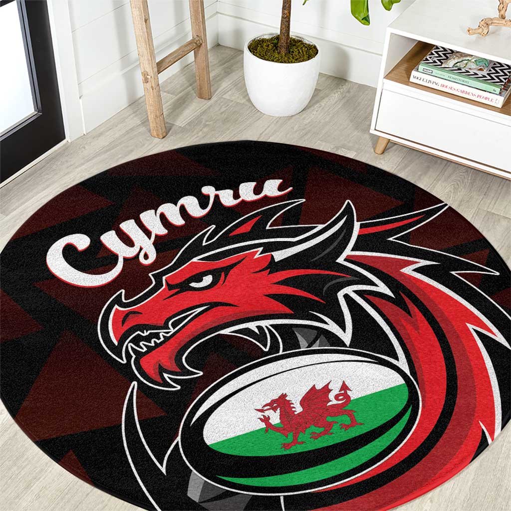 Wales Rugby Round Carpet Cymru Y Ddraig Goch