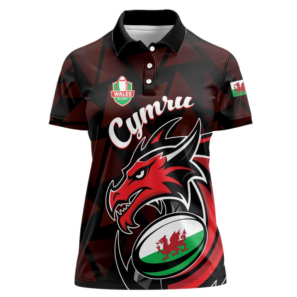 Custom Wales Rugby Women Polo Shirt Cymru Y Ddraig Goch - Wonder Print Shop