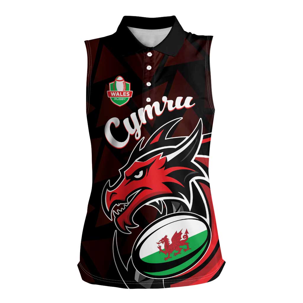 Custom Wales Rugby Women Sleeveless Polo Shirt Cymru Y Ddraig Goch - Wonder Print Shop