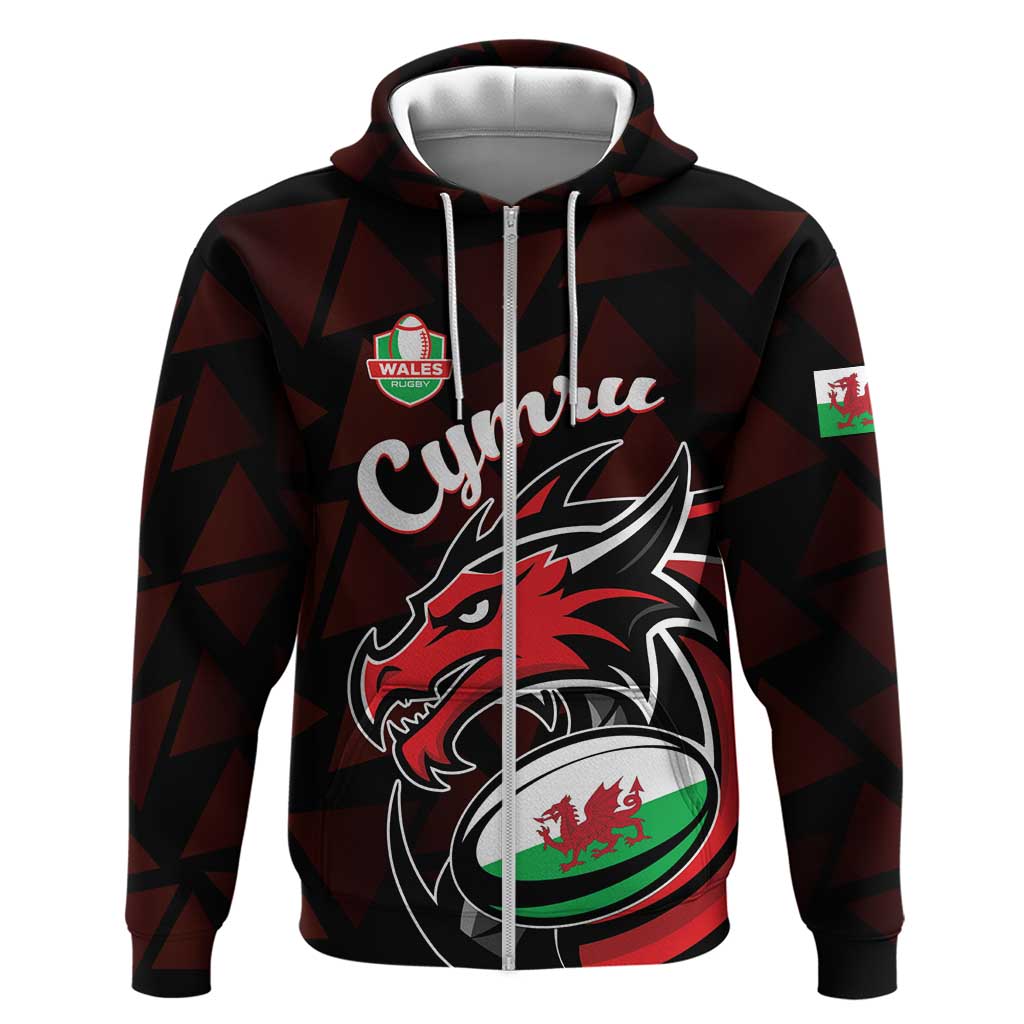 Custom Wales Rugby Zip Hoodie Cymru Y Ddraig Goch - Wonder Print Shop