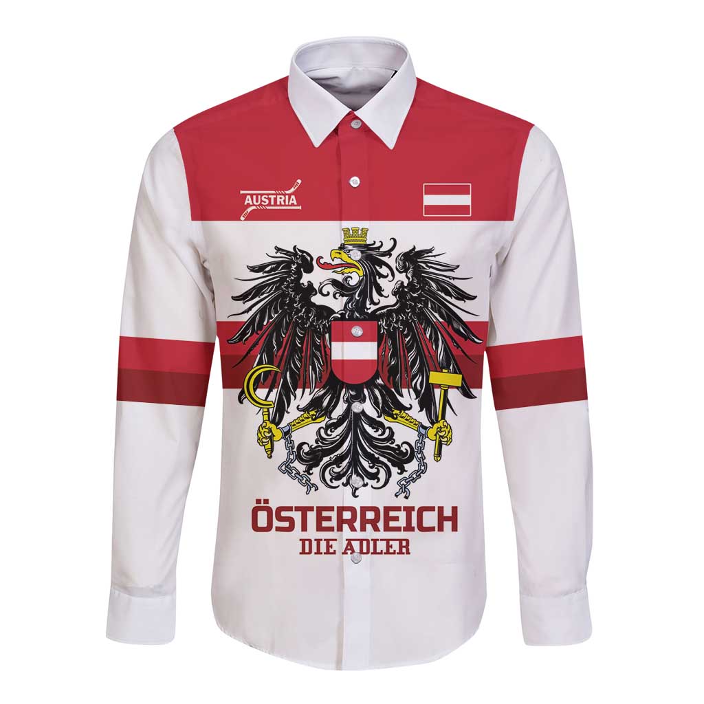 Custom Hockey 2026 Austria Long Sleeve Button Shirt Osterreich Die Adler