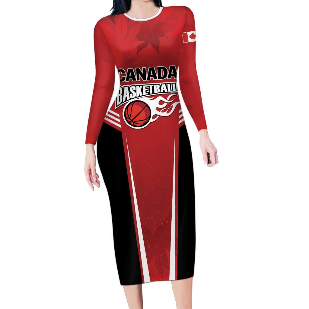 Custom Canada Basketball Long Sleeve Bodycon Dress Dream Because I Can