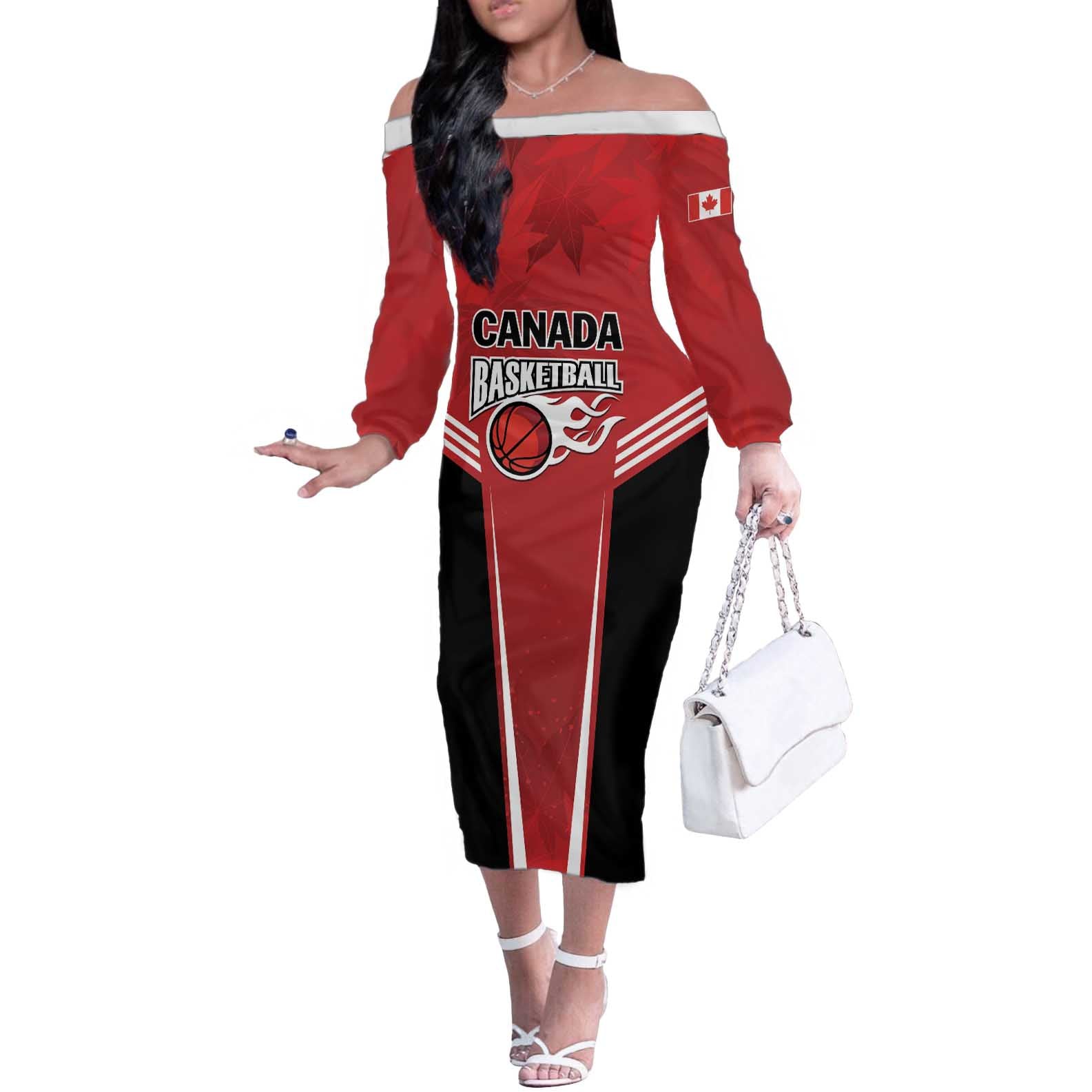 Custom Canada Basketball Off The Shoulder Long Sleeve Dress Dream Because I Can