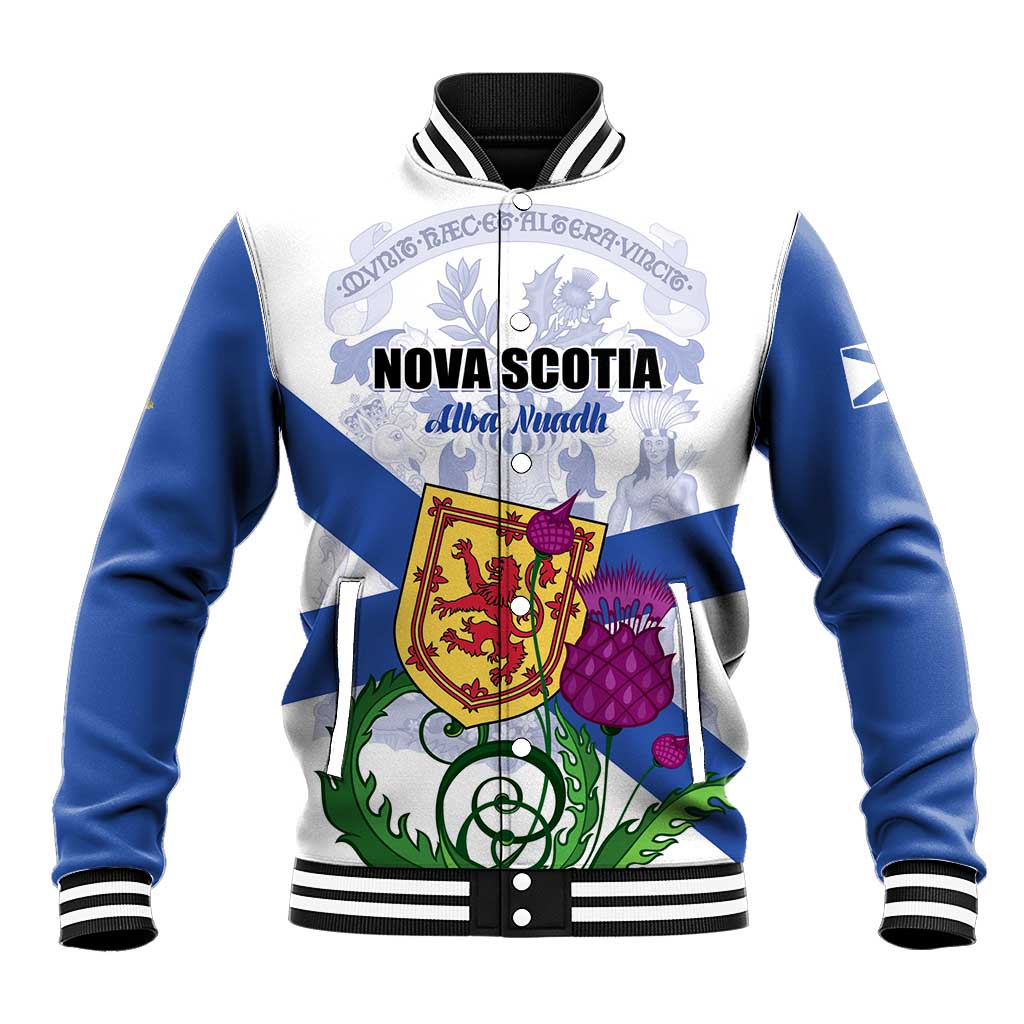 Personalized Canada Nova Scotia Province Baseball Jacket One Defends and The Other Conquers