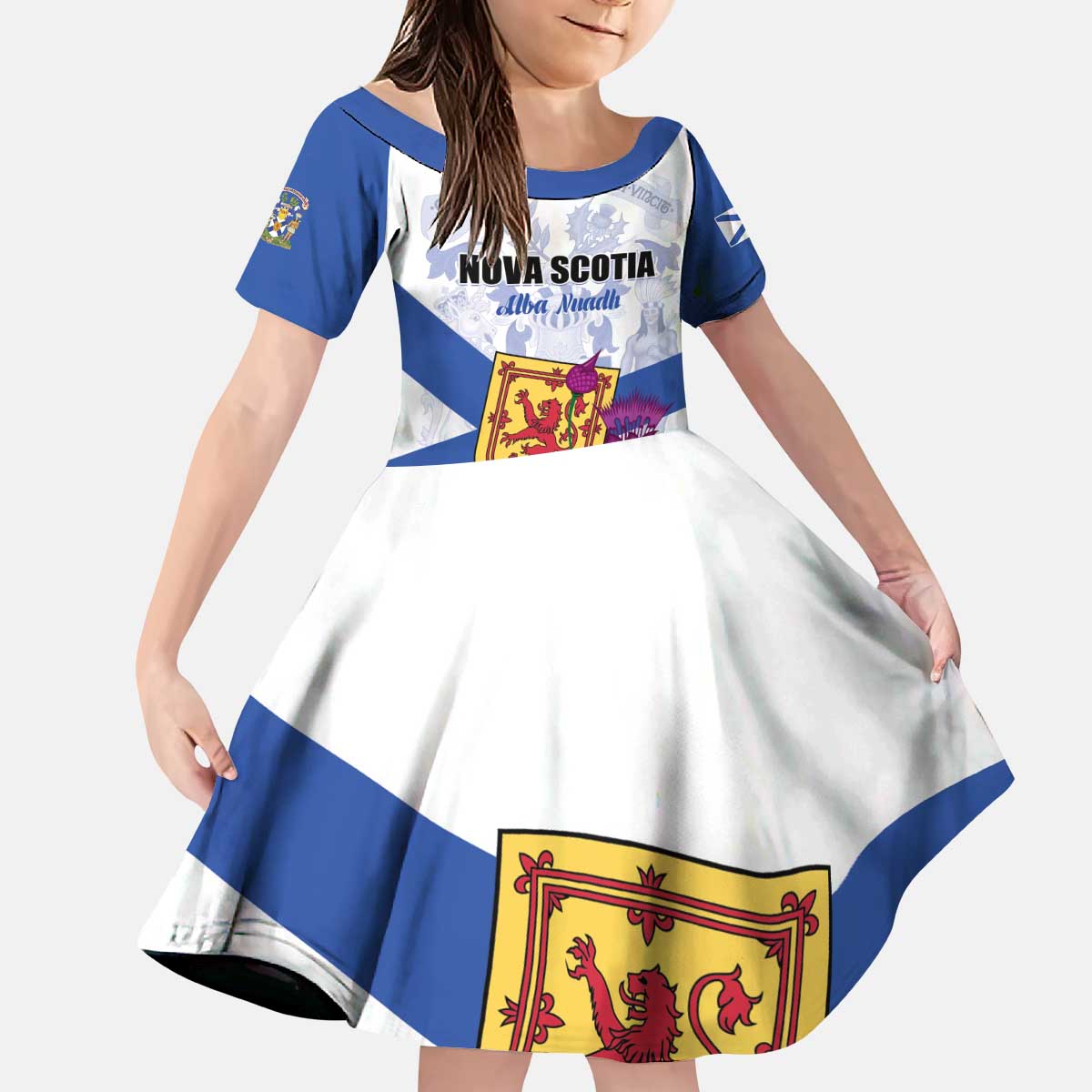 Personalized Canada Nova Scotia Province Kid Short Sleeve Dress One Defends and The Other Conquers