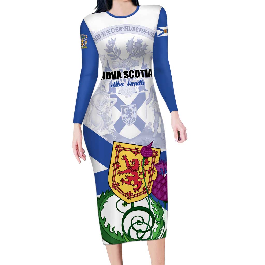 Personalized Canada Nova Scotia Province Long Sleeve Bodycon Dress One Defends and The Other Conquers