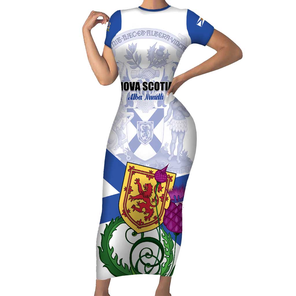 Personalized Canada Nova Scotia Province Short Sleeve Bodycon Dress One Defends and The Other Conquers