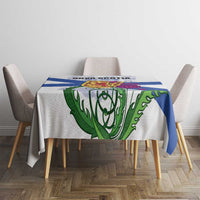 Tablecloth featuring a blue-and-white Nova Scotia flag with crest graphic centerpiece