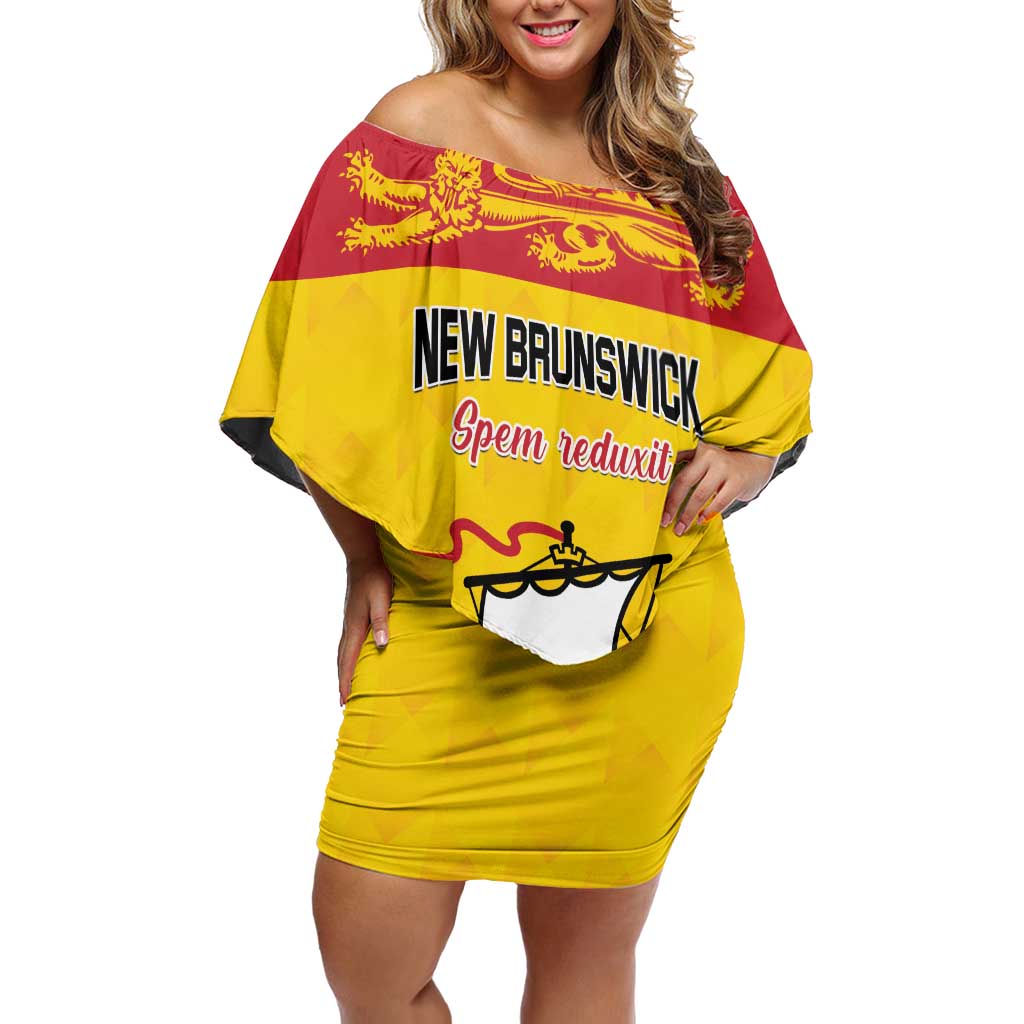 Personalized Canada New Brunswick Province Off Shoulder Short Dress Golden Lion Lymphad