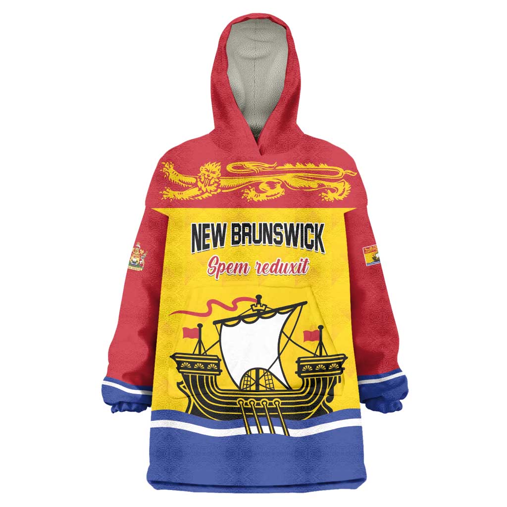 Personalized Canada New Brunswick Province Wearable Blanket Hoodie Golden Lion Lymphad